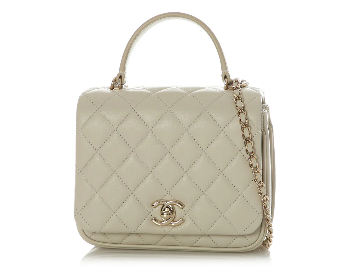 Chanel Mini Cream Quilted Calfskin Top Handle Crossbody - Image 2