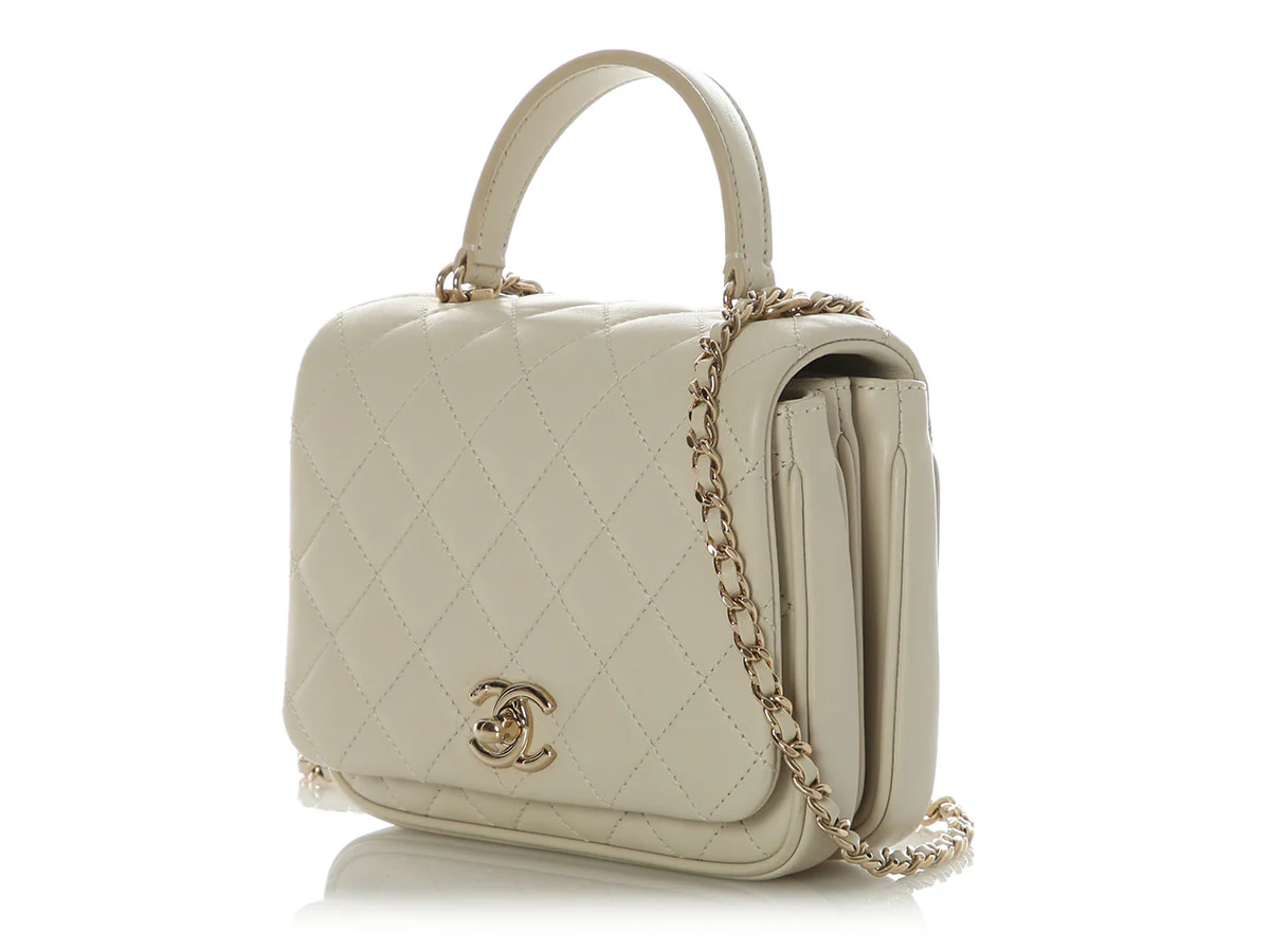 Chanel Mini Cream Quilted Calfskin Top Handle Crossbody - Image 3