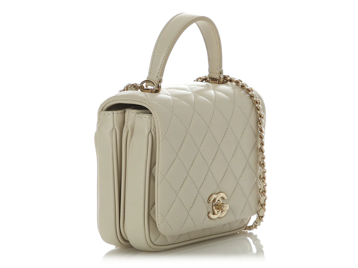 Chanel Mini Cream Quilted Calfskin Top Handle Crossbody - Image 5