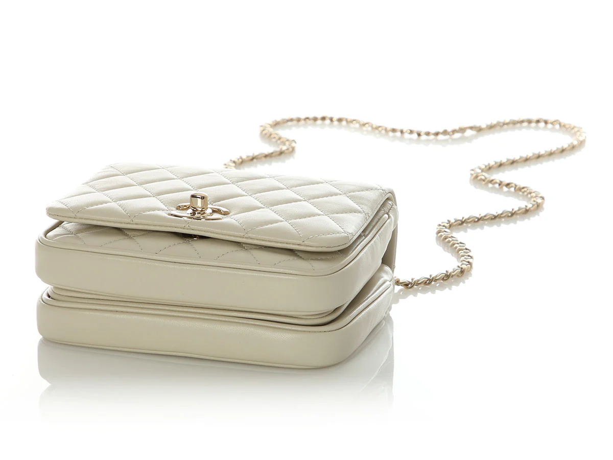 Chanel Mini Cream Quilted Calfskin Top Handle Crossbody - Image 6