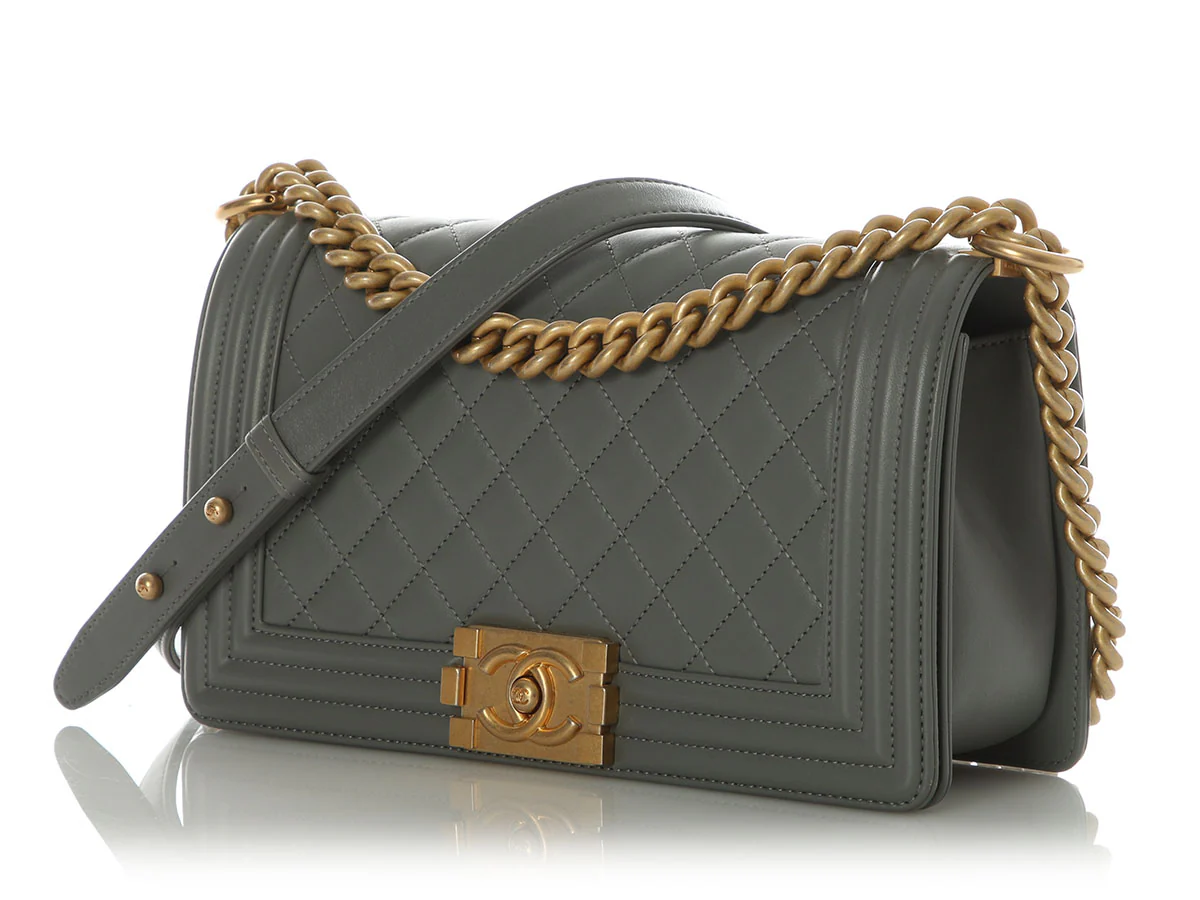 Chanel Old Medium Gray Quilted Lambskin Boy Bag - Image 3