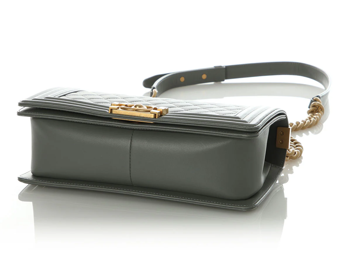 Chanel Old Medium Gray Quilted Lambskin Boy Bag - Image 6