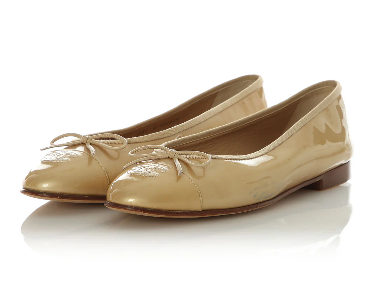 Chanel Gold Patent Ballet Flats - Image 3
