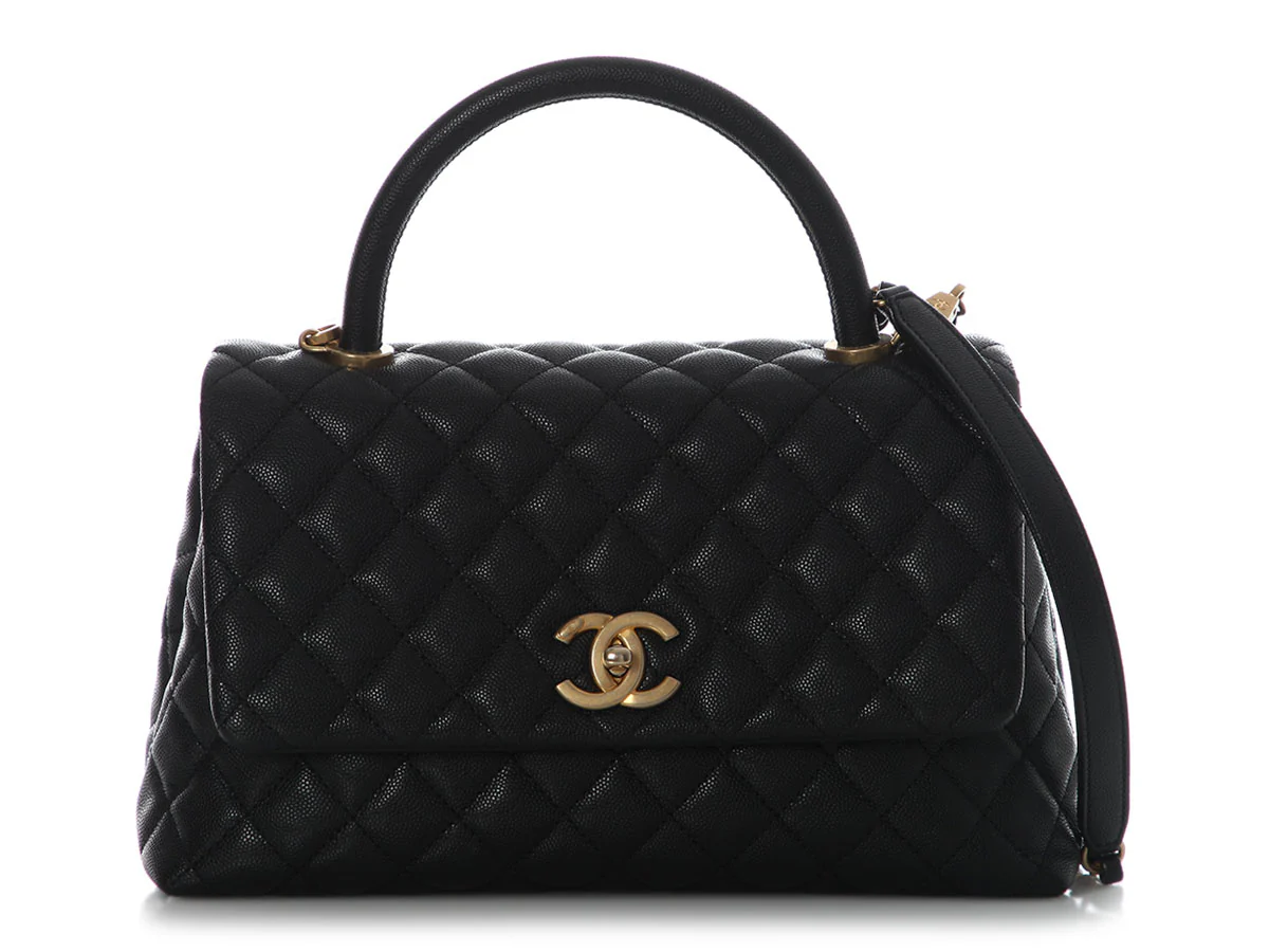 Chanel Small Black Quilted Caviar Coco Handle