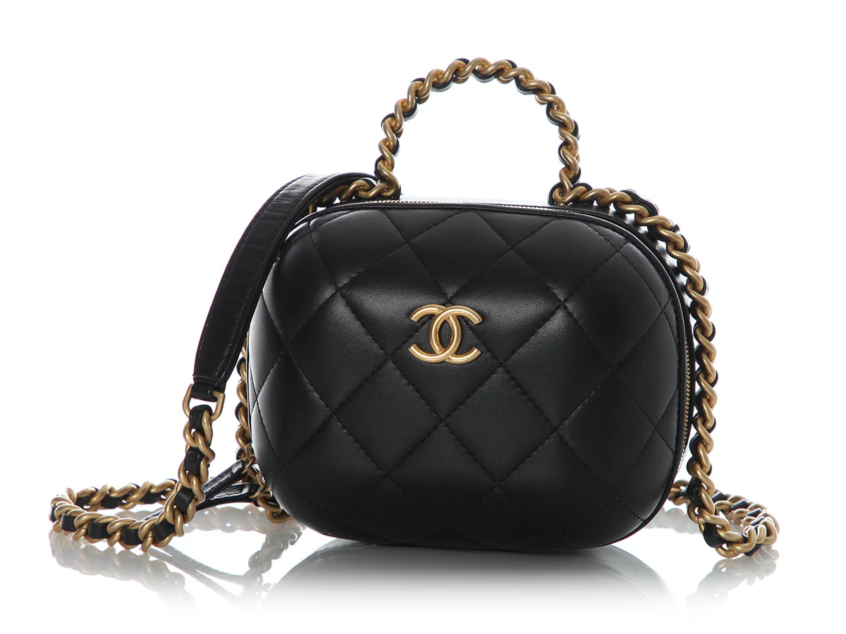 Chanel Small Black Quilted Lambskin CC Bubble Vanity Case with Chain - Image 2