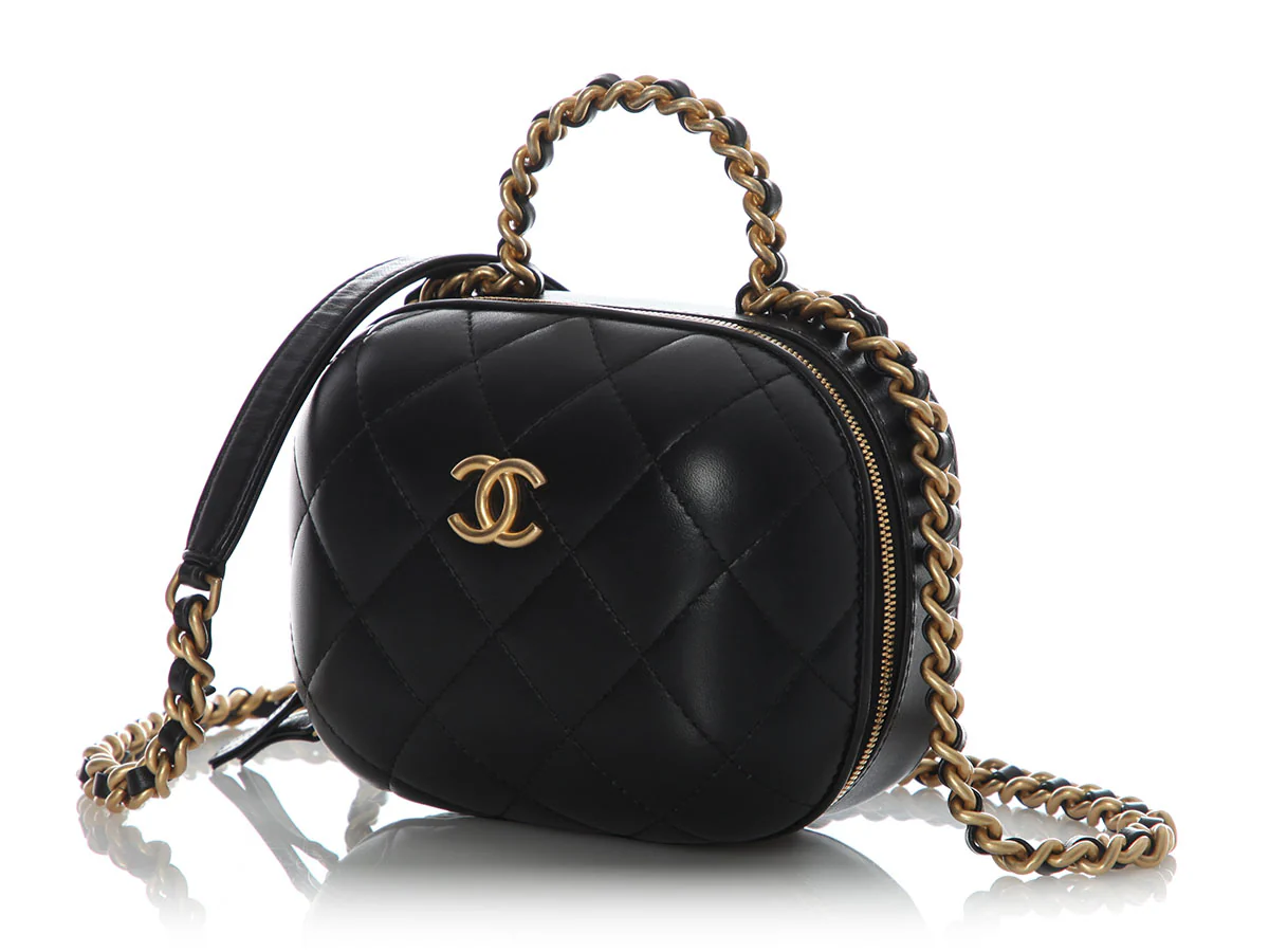 Chanel Small Black Quilted Lambskin CC Bubble Vanity Case with Chain - Image 3