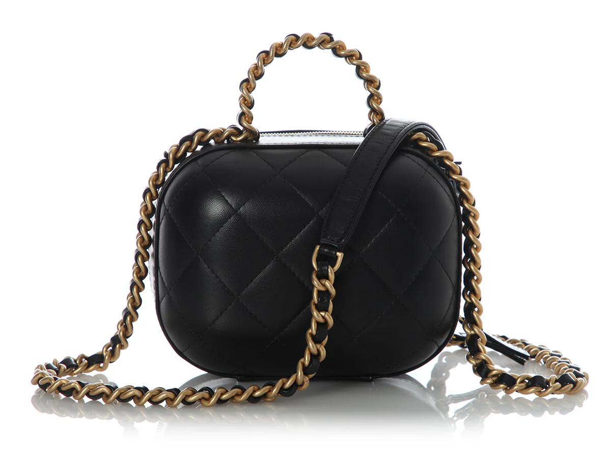 Chanel Small Black Quilted Lambskin CC Bubble Vanity Case with Chain - Image 4