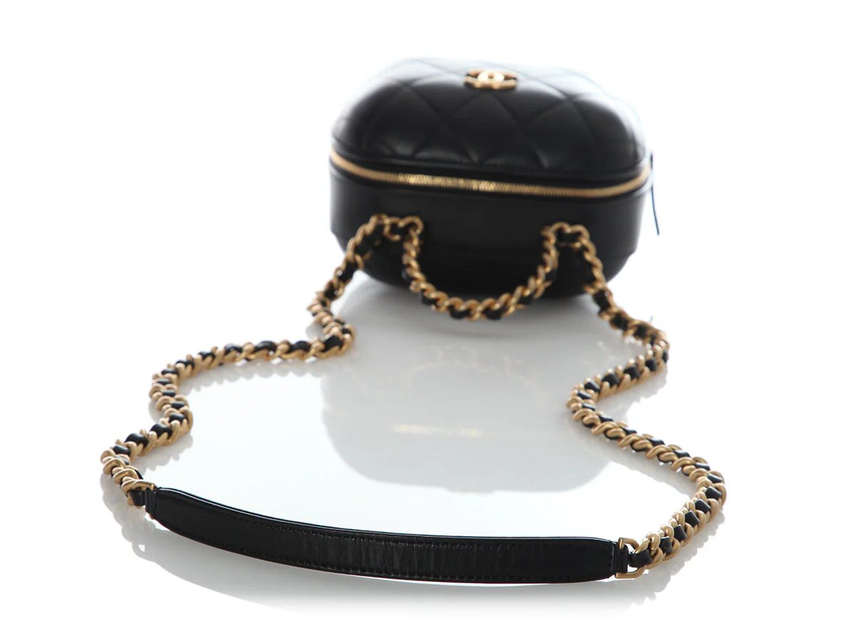 Chanel Small Black Quilted Lambskin CC Bubble Vanity Case with Chain - Image 7