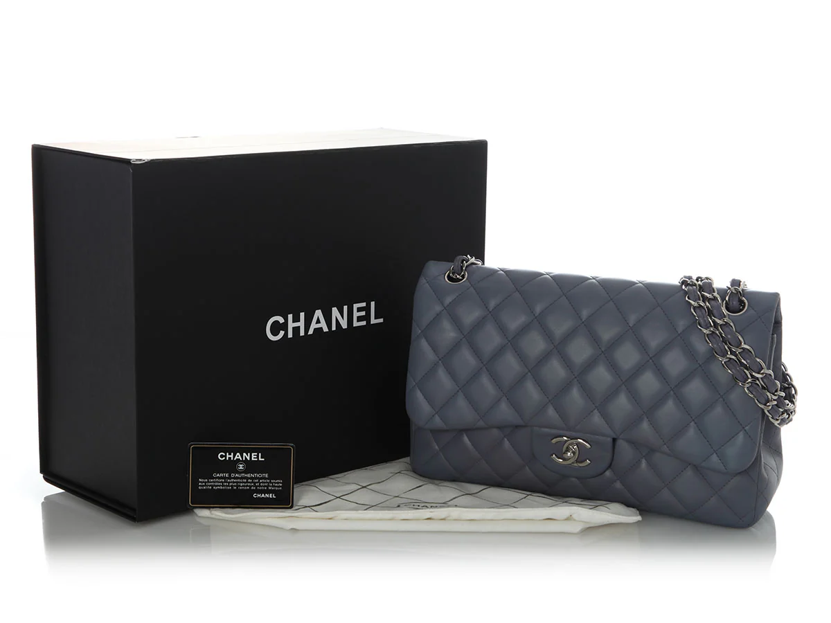 Chanel Jumbo Blue/Gray Quilted Lambskin Classic Double Flap - Image 2