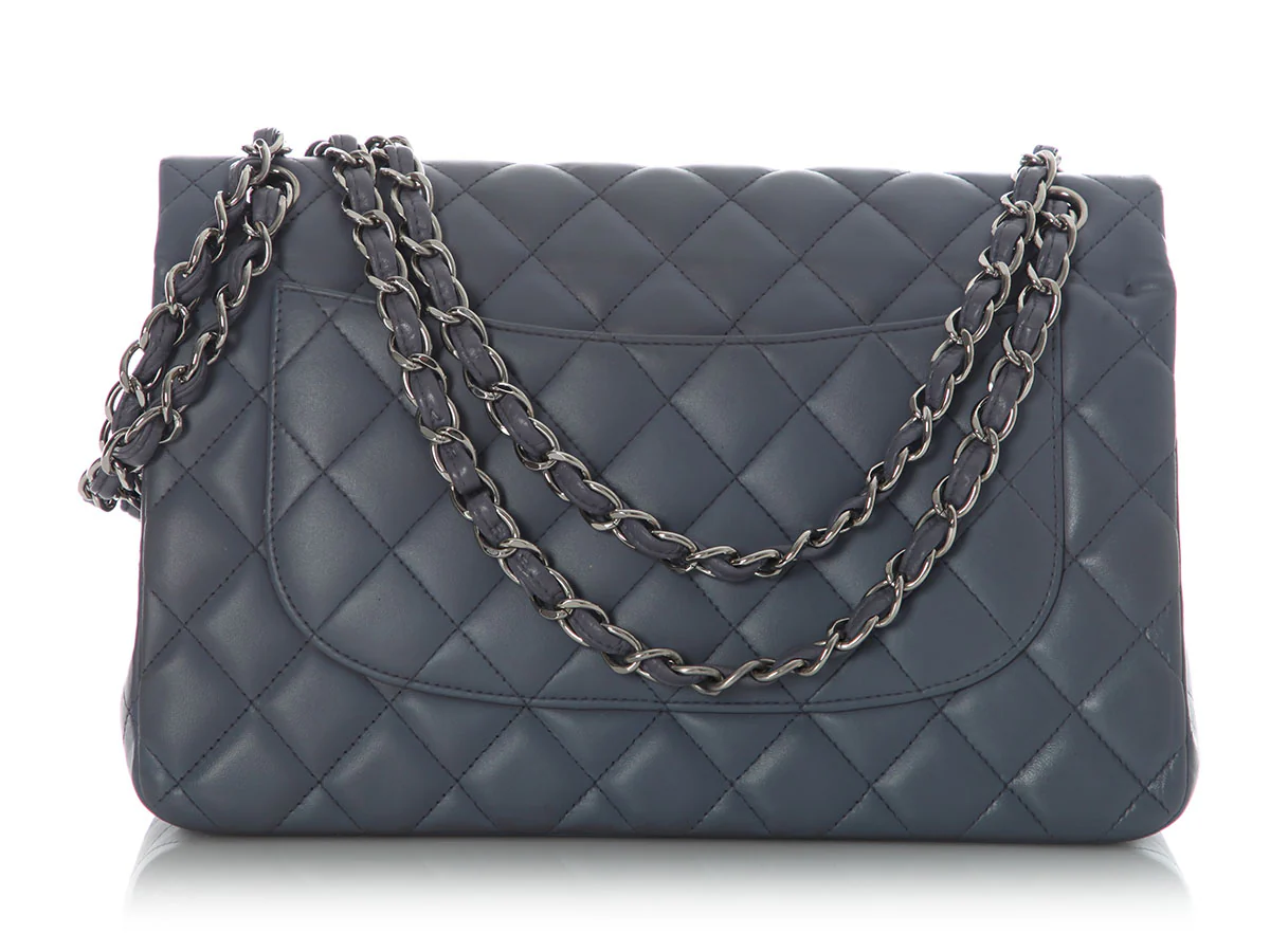 Chanel Jumbo Blue/Gray Quilted Lambskin Classic Double Flap - Image 5