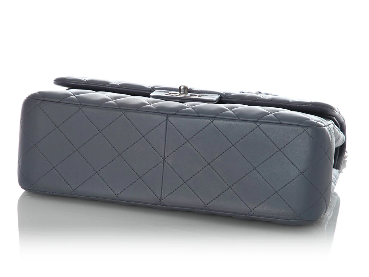 Chanel Jumbo Blue/Gray Quilted Lambskin Classic Double Flap - Image 7