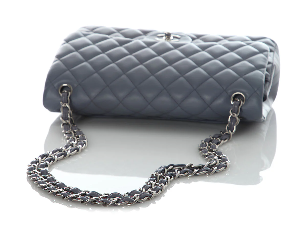 Chanel Jumbo Blue/Gray Quilted Lambskin Classic Double Flap - Image 8