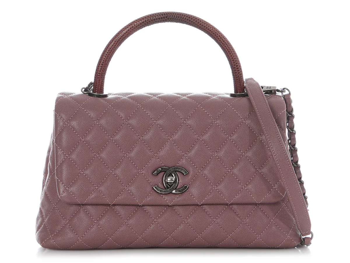 Chanel Small Deep Mauve Quilted Caviar and Lizard Coco Handle