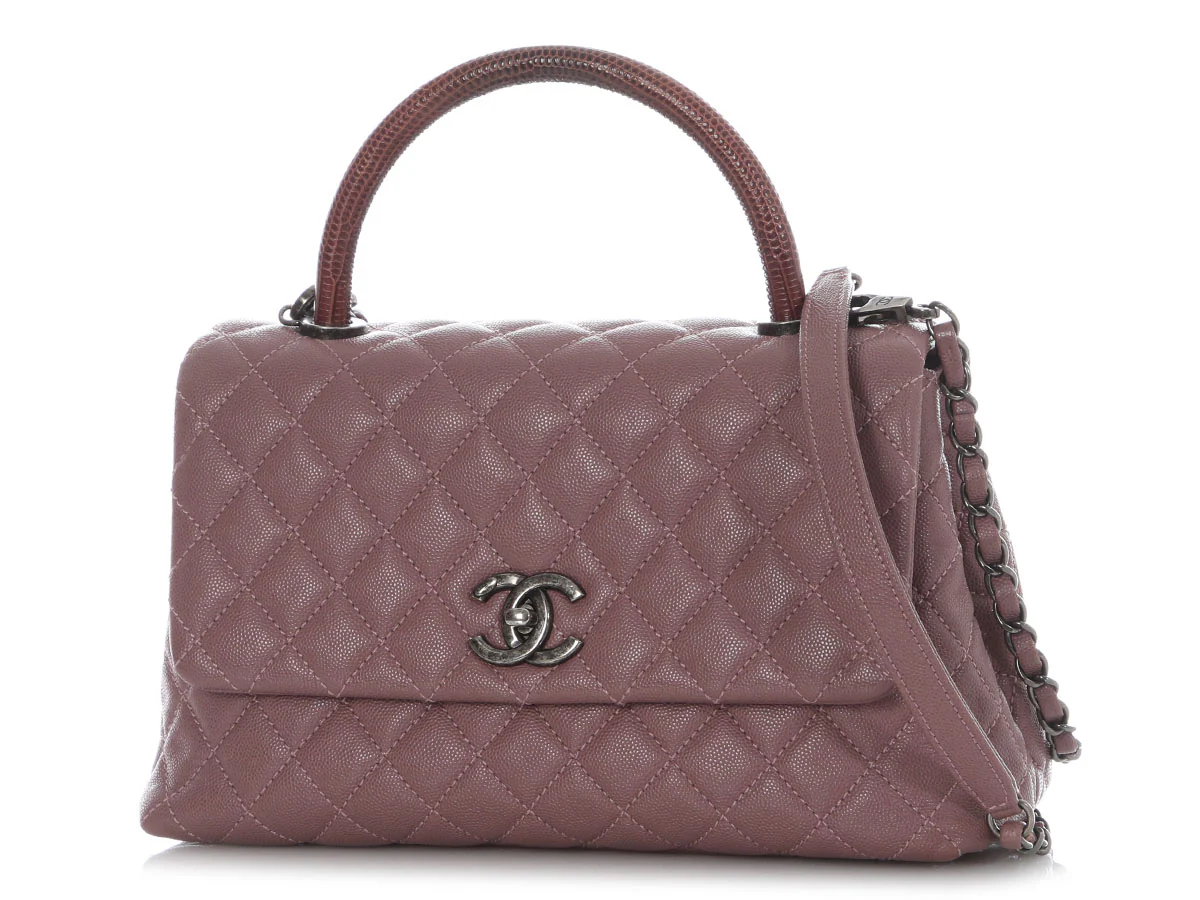 Chanel Small Deep Mauve Quilted Caviar and Lizard Coco Handle - Image 3