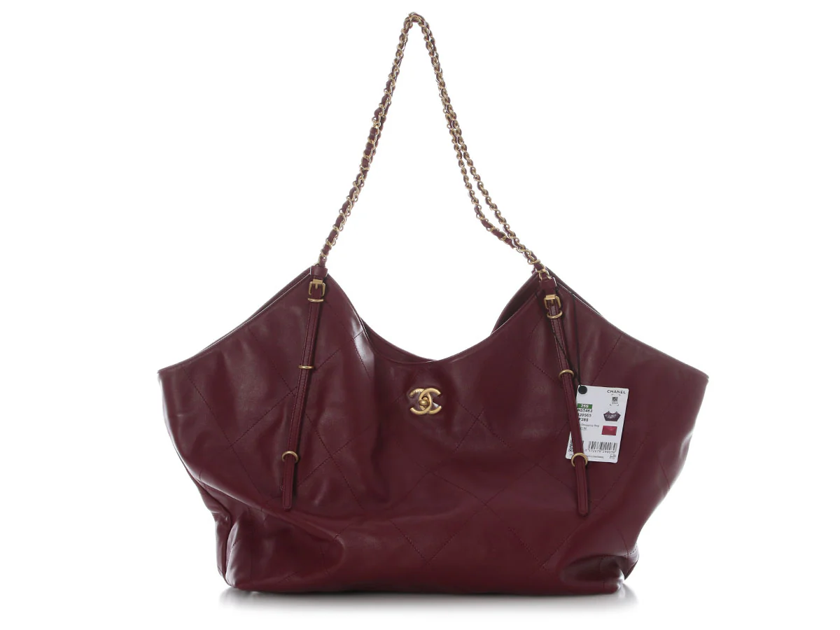 Chanel Maxi Burgundy Quilted Calfskin Shopping Bag