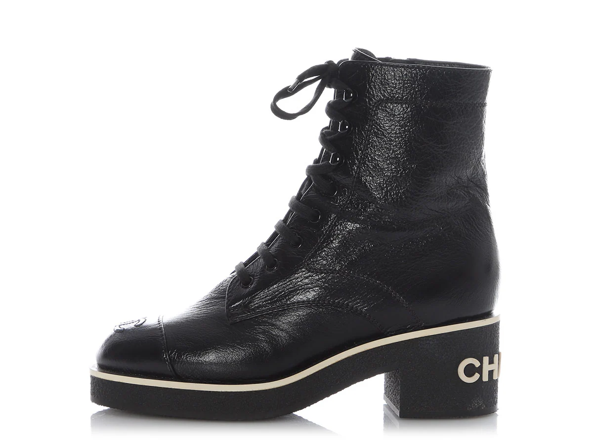Chanel 2021 Black Leather Combat Boots