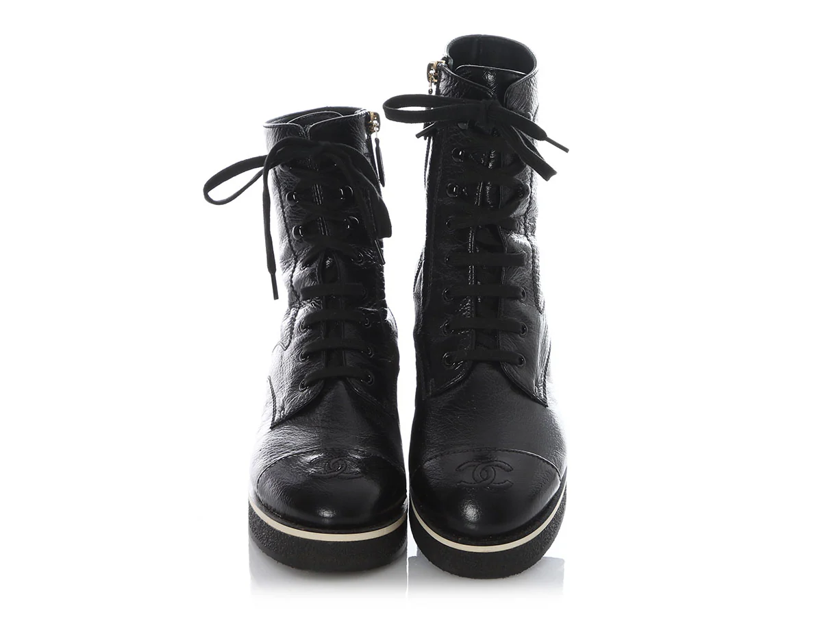 Chanel 2021 Black Leather Combat Boots - Image 2