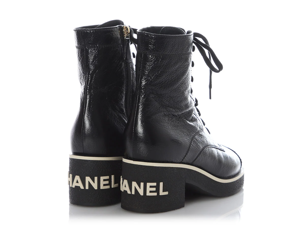 Chanel 2021 Black Leather Combat Boots - Image 4
