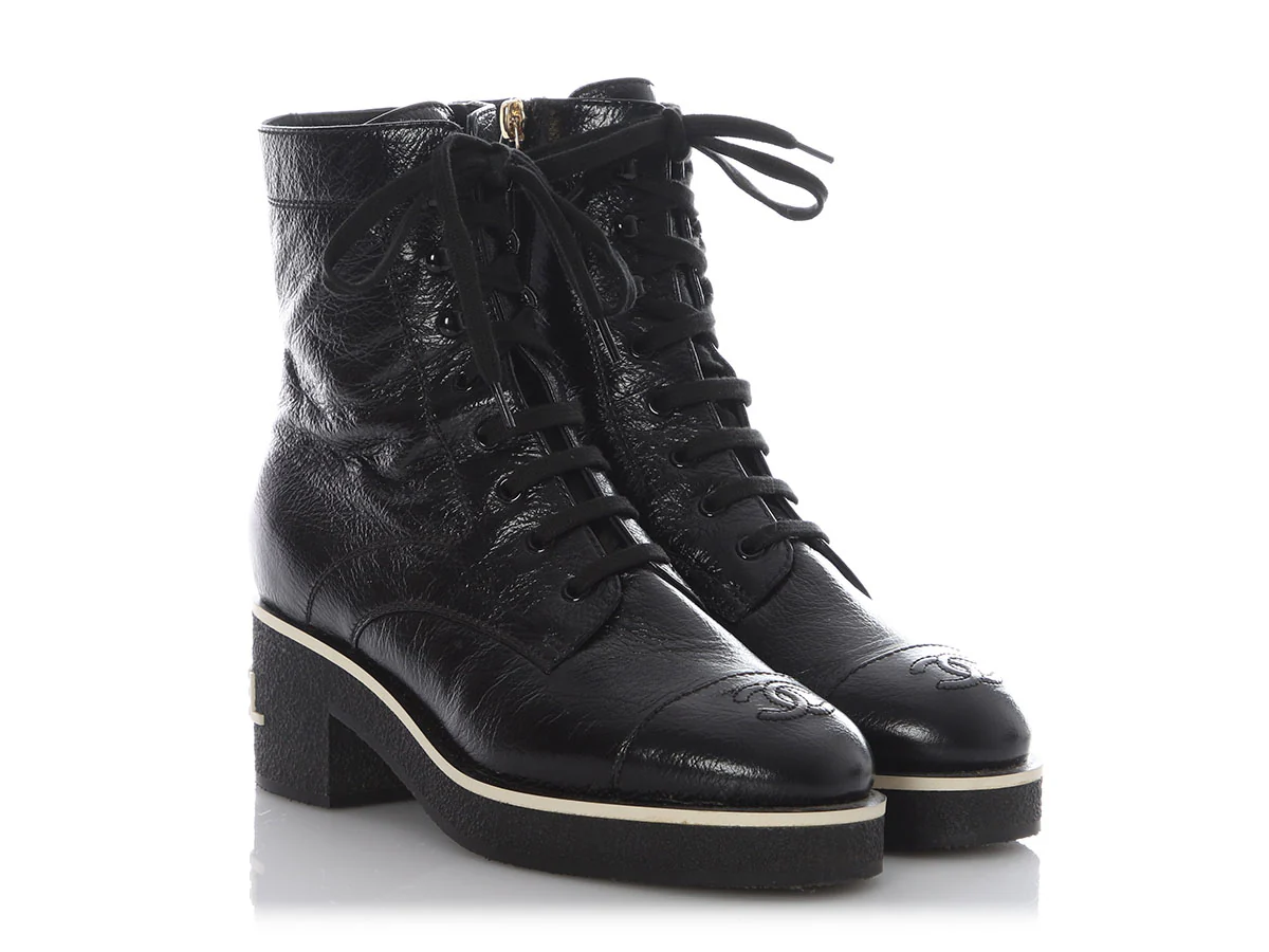 Chanel 2021 Black Leather Combat Boots - Image 5