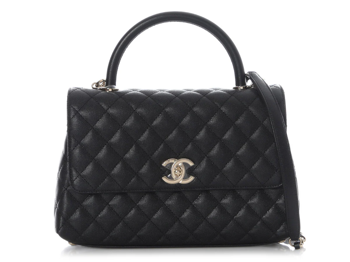 Chanel Small Black Quilted Caviar Coco Handle