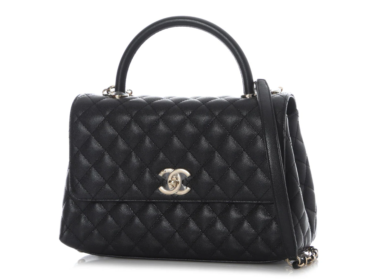 Chanel Small Black Quilted Caviar Coco Handle - Image 3