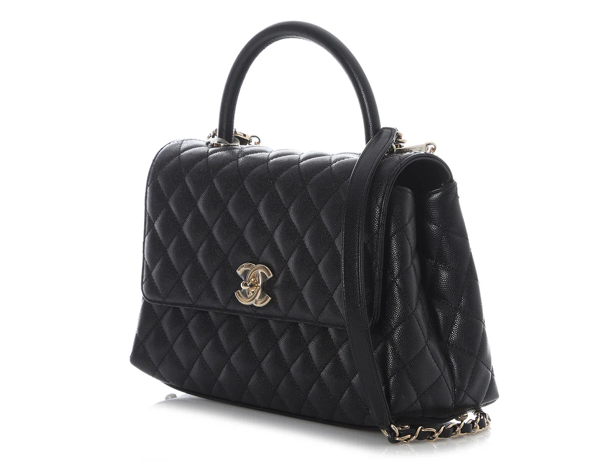 Chanel Small Black Quilted Caviar Coco Handle - Image 4
