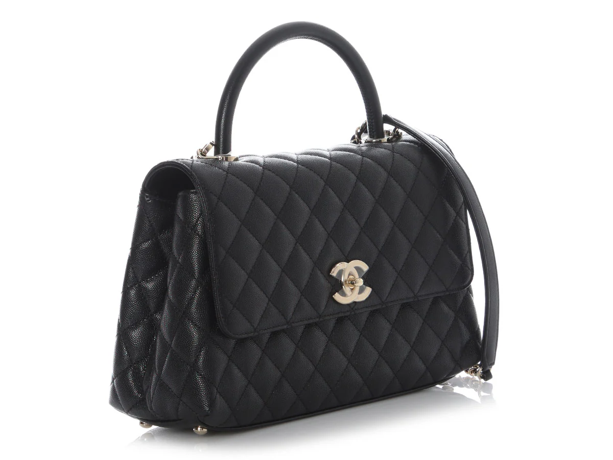 Chanel Small Black Quilted Caviar Coco Handle - Image 6