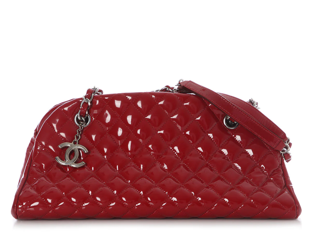 Chanel Red Quilted Patent Just Mademoiselle Bowler