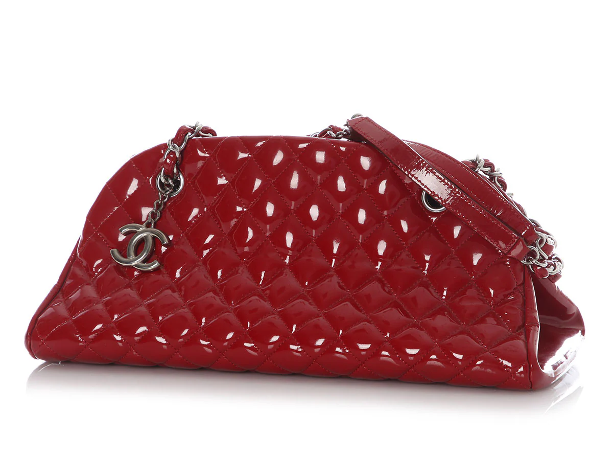 Chanel Red Quilted Patent Just Mademoiselle Bowler - Image 2