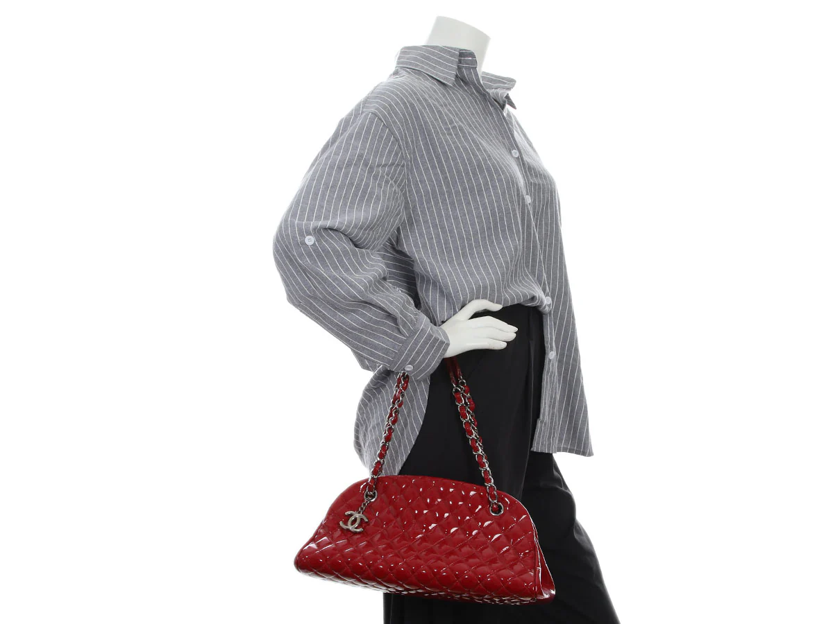 Chanel Red Quilted Patent Just Mademoiselle Bowler - Image 9