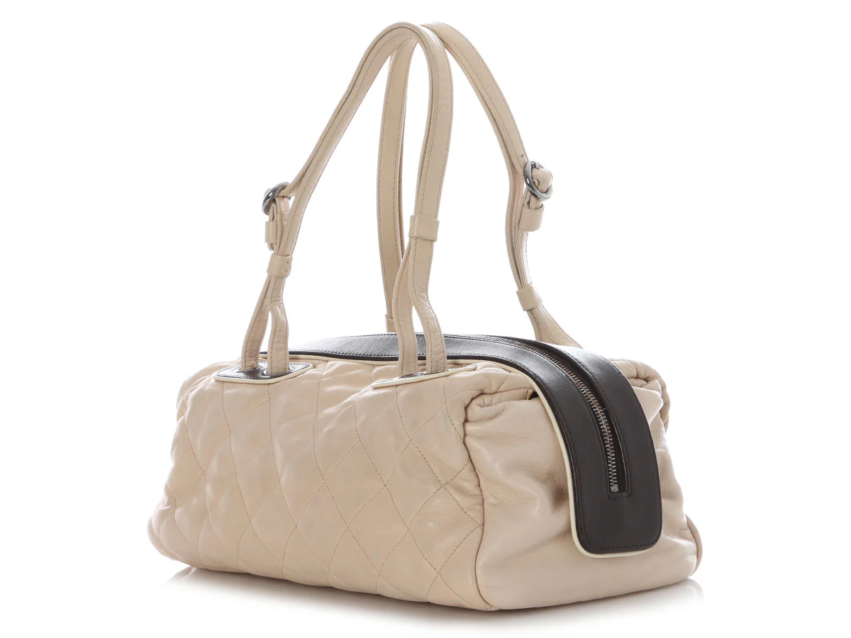 Chanel Beige Quilted Lambskin Country Club Bowler - Image 3