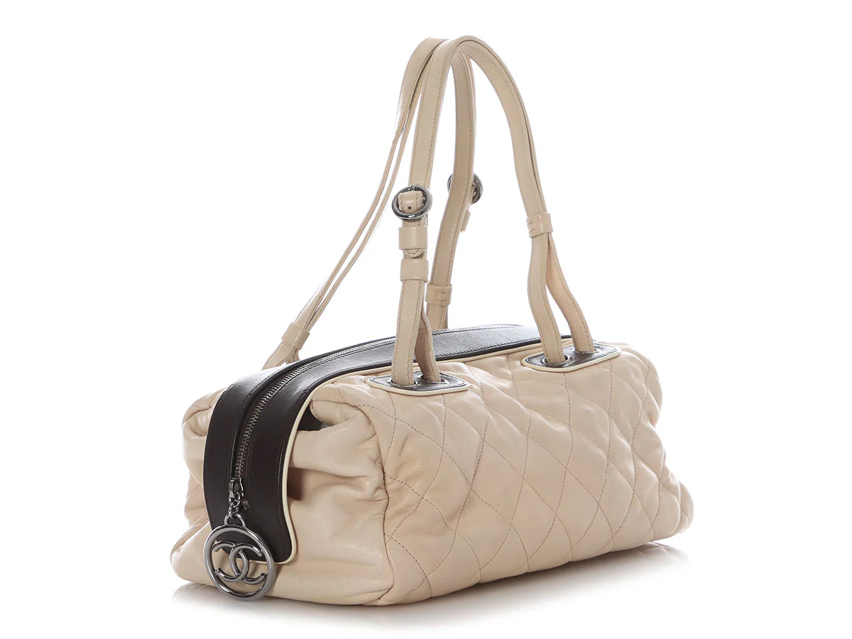 Chanel Beige Quilted Lambskin Country Club Bowler - Image 5