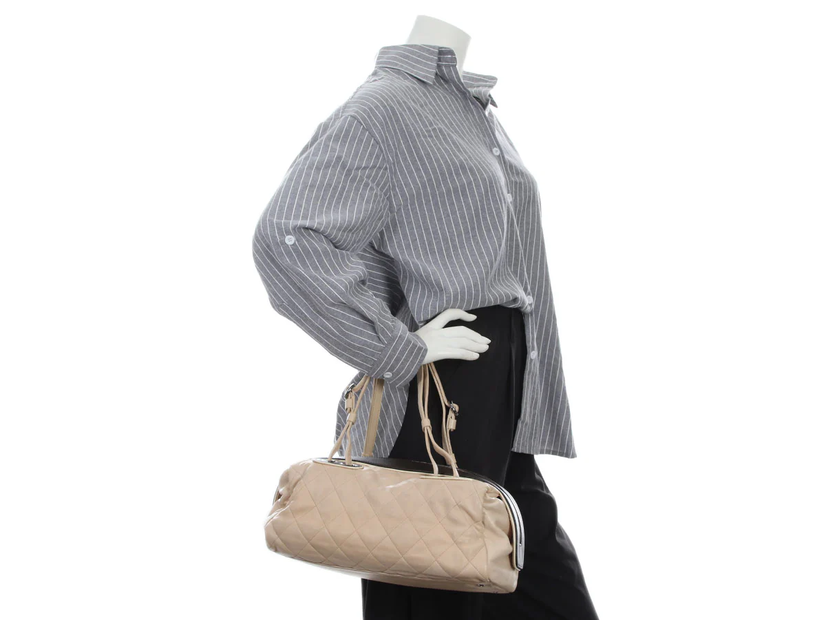 Chanel Beige Quilted Lambskin Country Club Bowler - Image 9