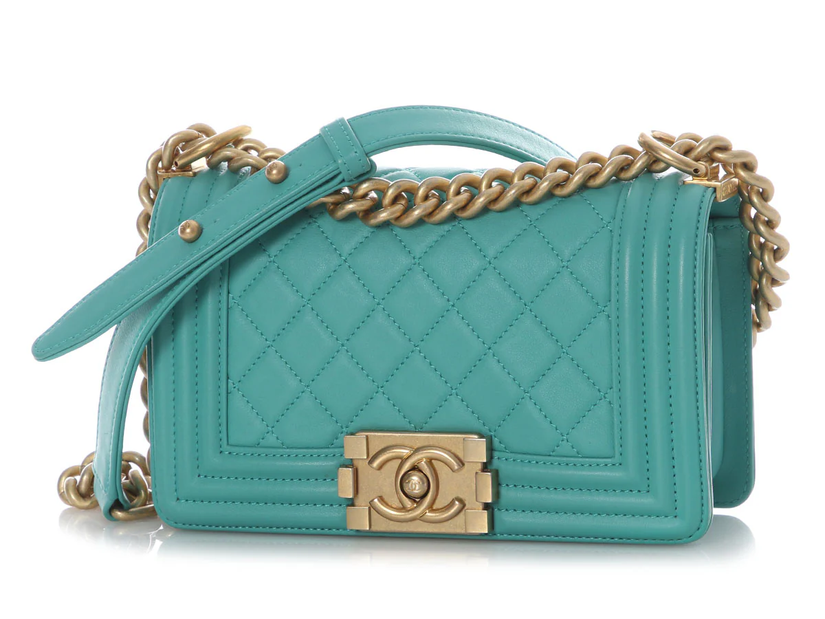 Chanel Small Turquoise Quilted Lambskin Boy Bag - Image 2