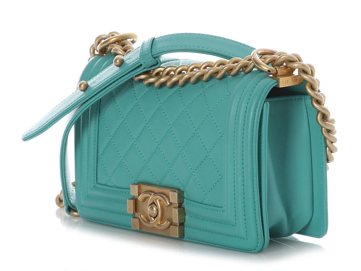 Chanel Small Turquoise Quilted Lambskin Boy Bag - Image 3