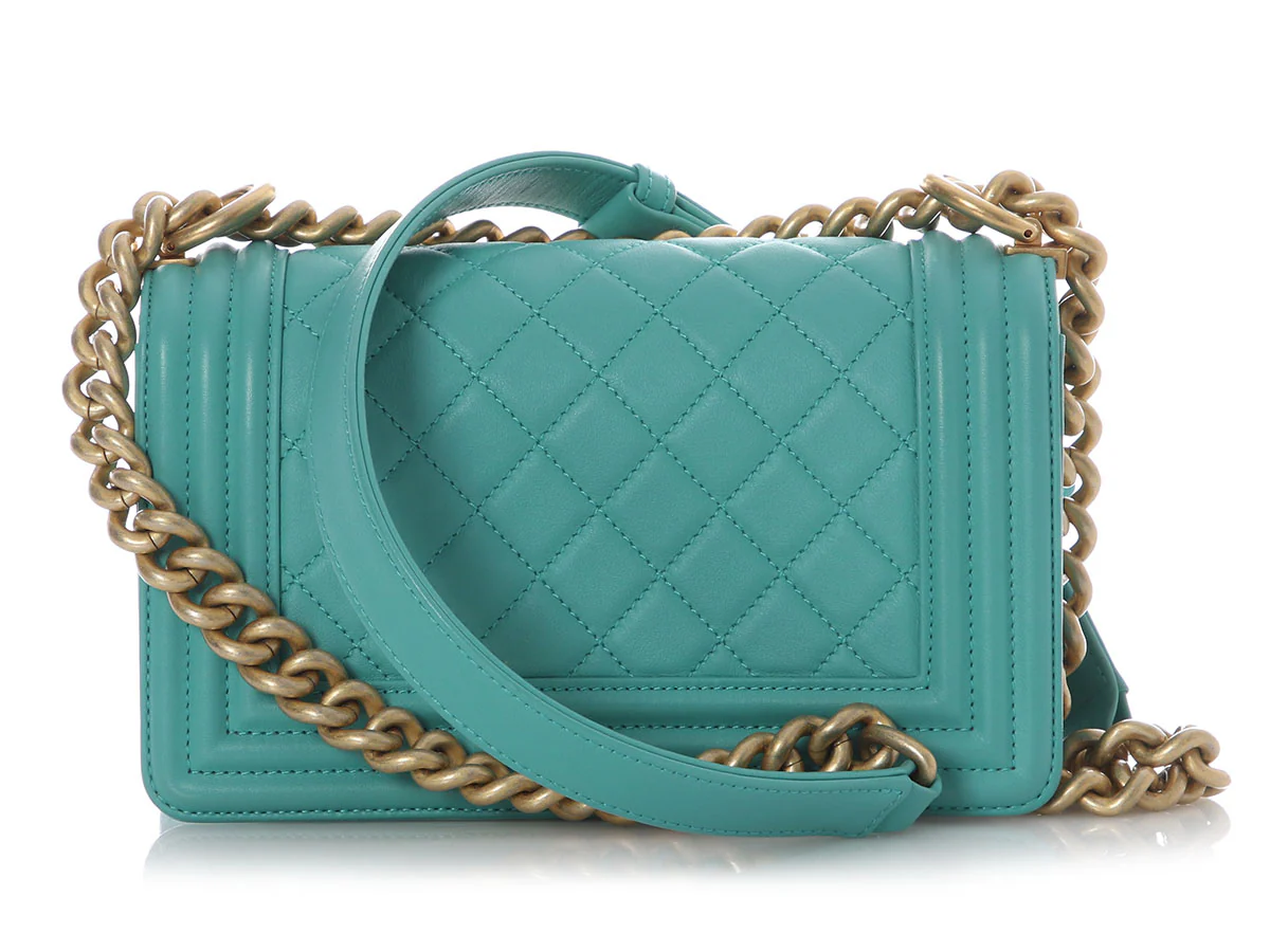 Chanel Small Turquoise Quilted Lambskin Boy Bag - Image 4