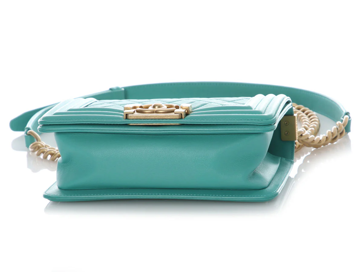 Chanel Small Turquoise Quilted Lambskin Boy Bag - Image 6