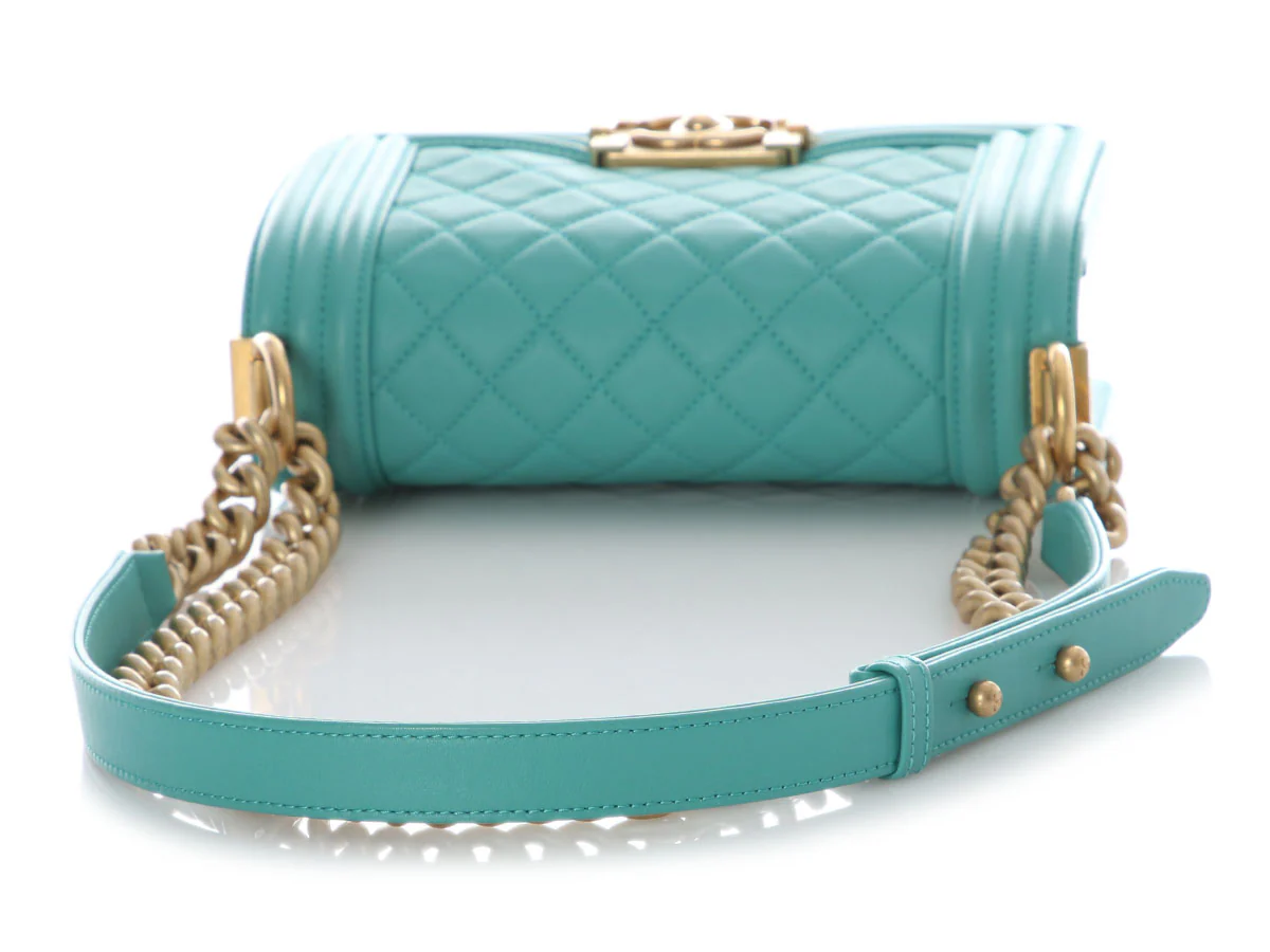 Chanel Small Turquoise Quilted Lambskin Boy Bag - Image 7