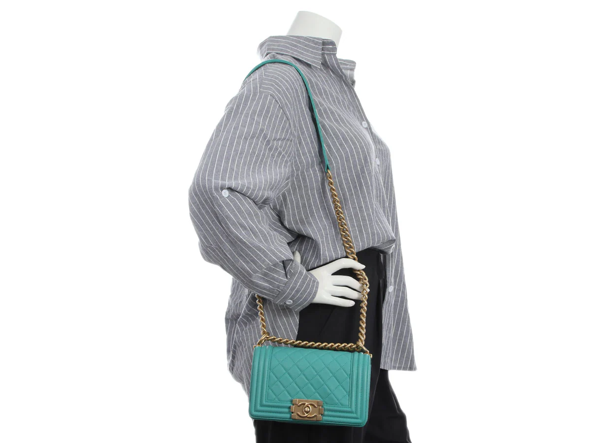 Chanel Small Turquoise Quilted Lambskin Boy Bag - Image 9