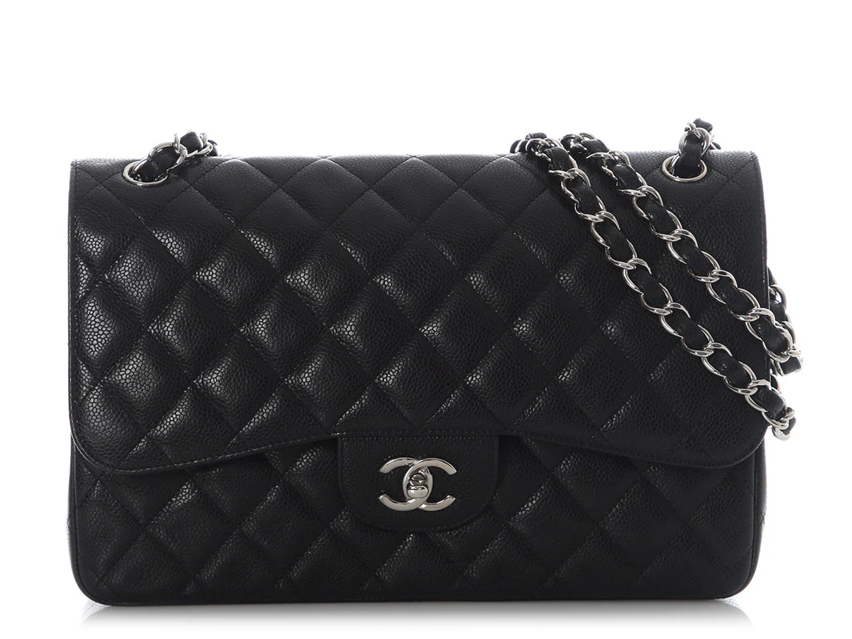 Chanel Jumbo Black Quilted Caviar Classic Double Flap