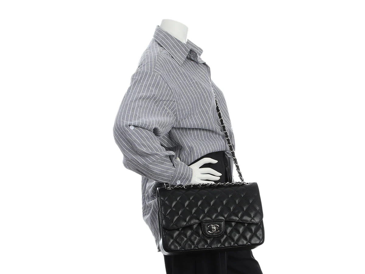 Chanel Jumbo Black Quilted Caviar Classic Double Flap - Image 10