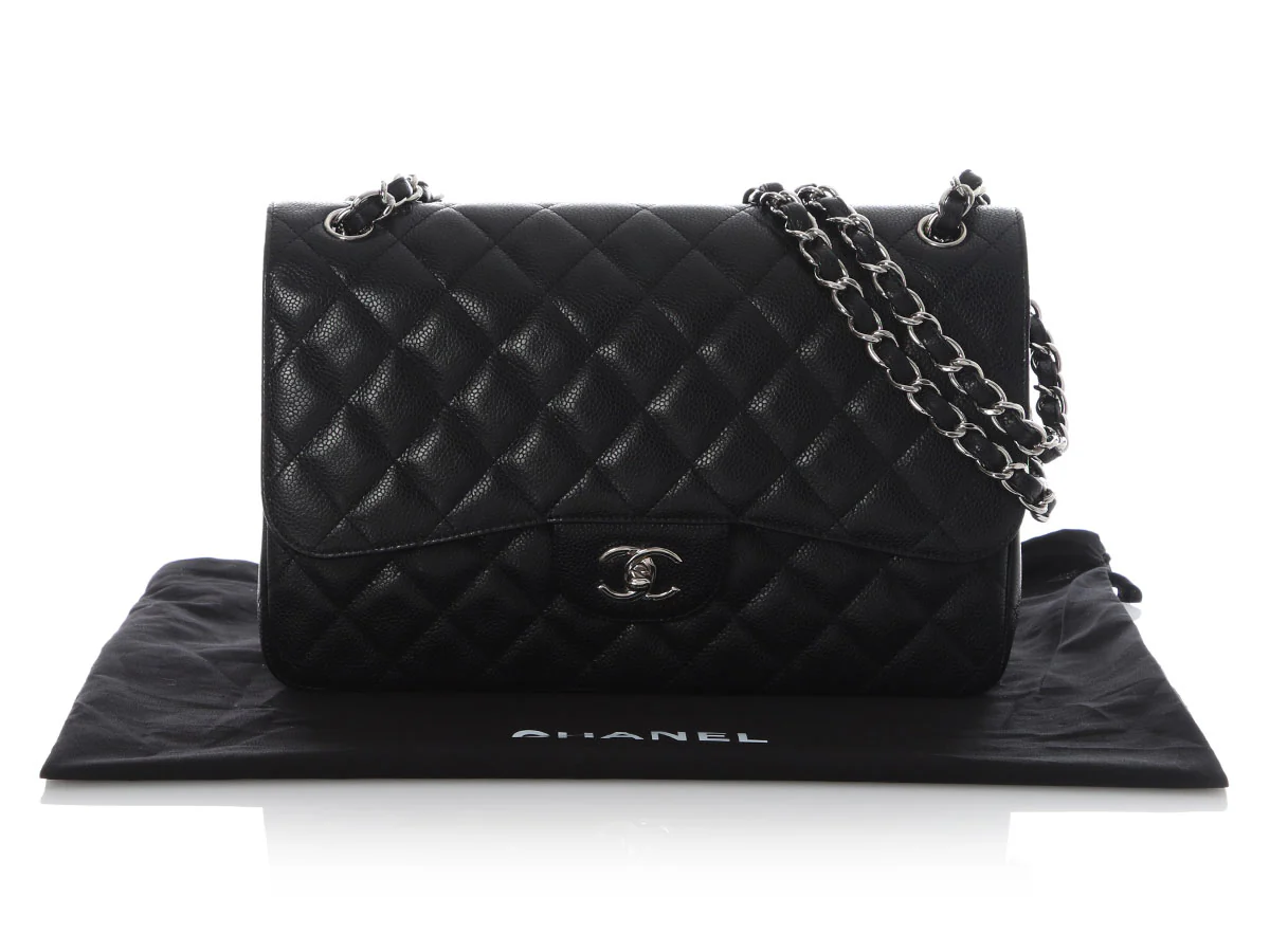 Chanel Jumbo Black Quilted Caviar Classic Double Flap - Image 2