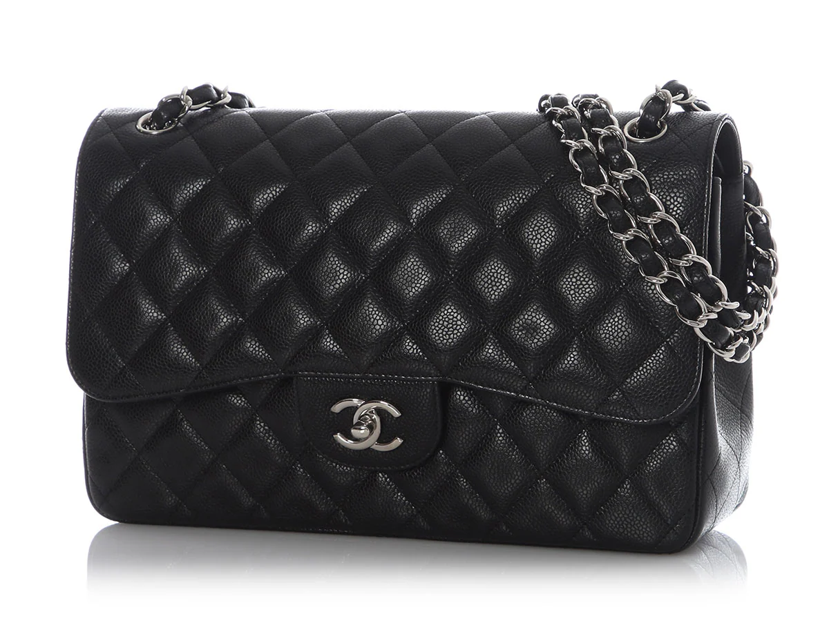 Chanel Jumbo Black Quilted Caviar Classic Double Flap - Image 3