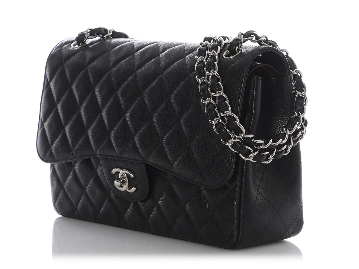 Chanel Jumbo Black Quilted Caviar Classic Double Flap - Image 4