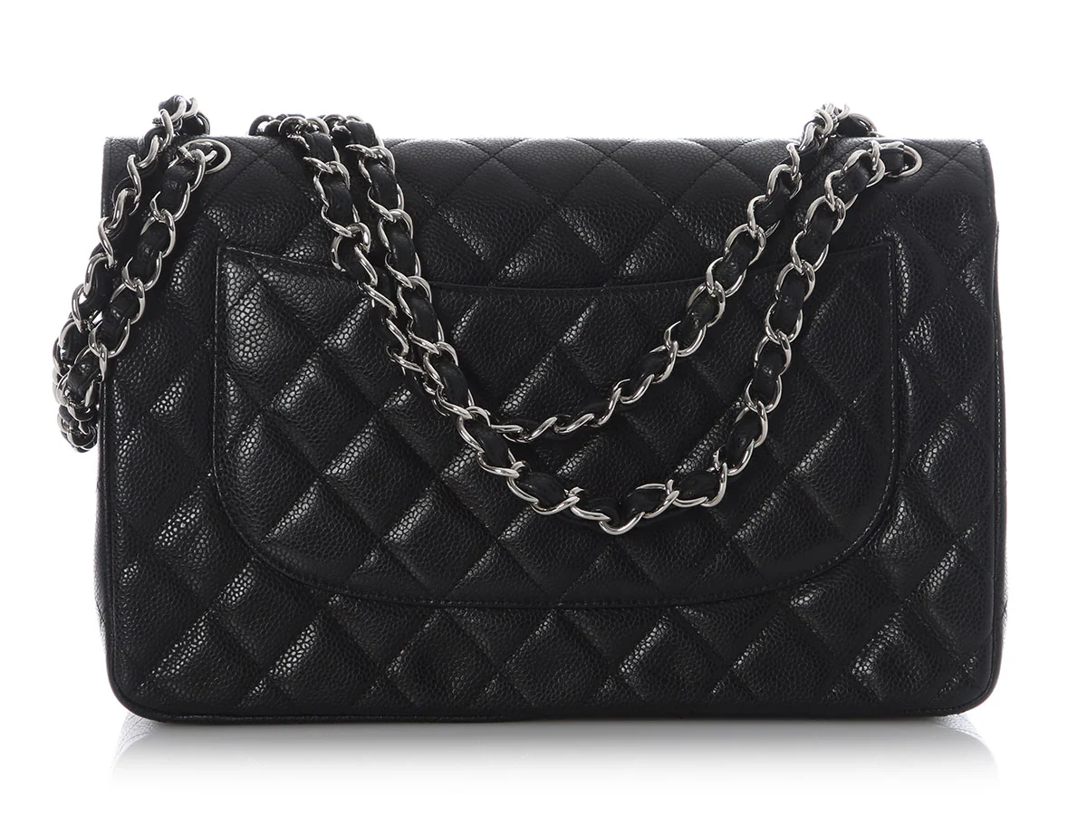 Chanel Jumbo Black Quilted Caviar Classic Double Flap - Image 5