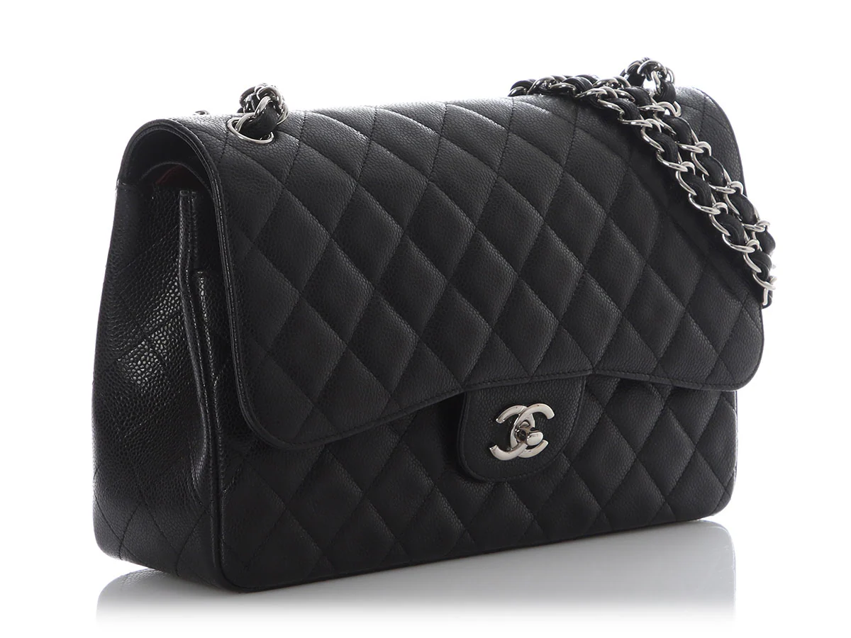 Chanel Jumbo Black Quilted Caviar Classic Double Flap - Image 6