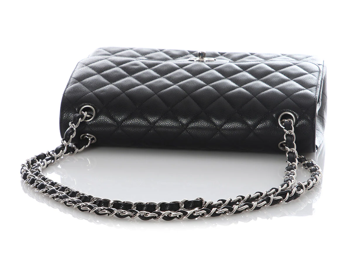 Chanel Jumbo Black Quilted Caviar Classic Double Flap - Image 8