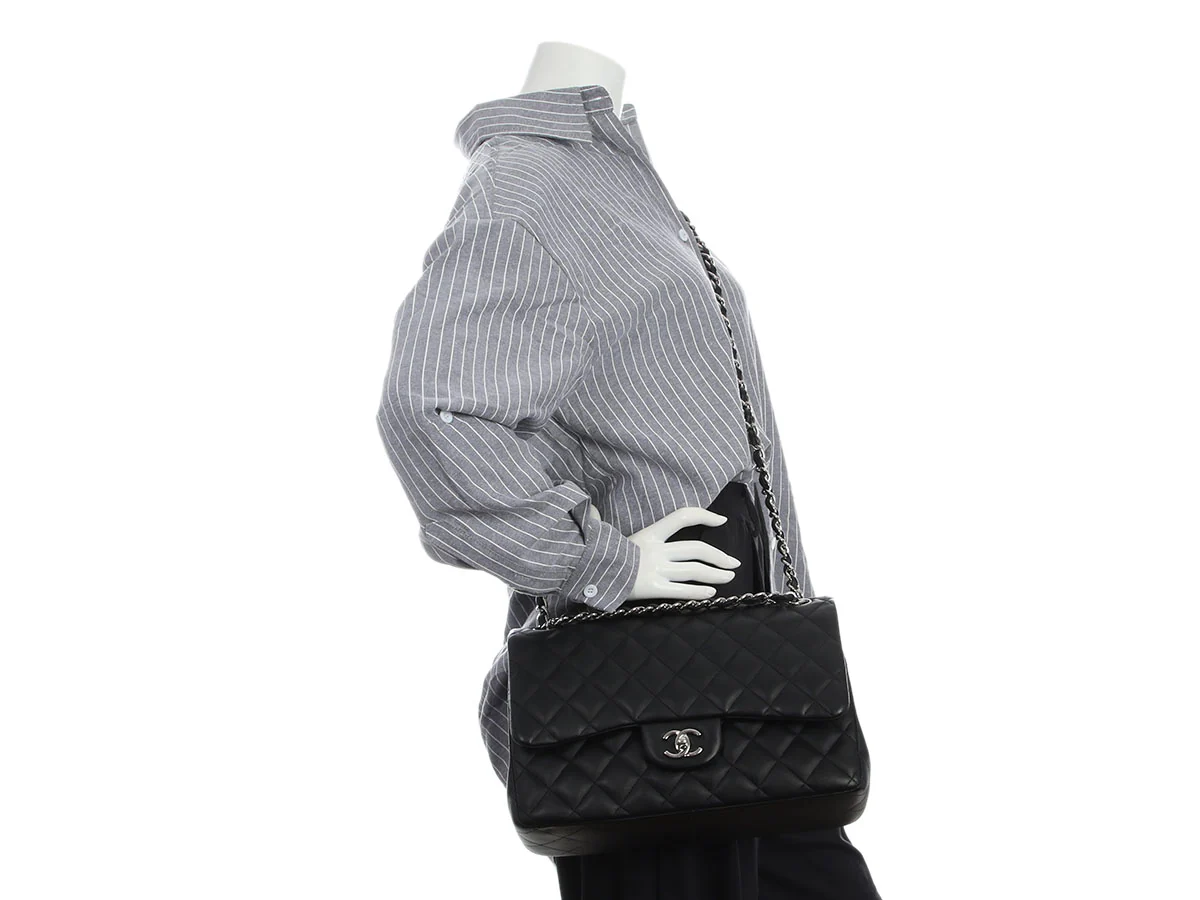 Chanel Jumbo Black Quilted Lambskin Classic Double Flap - Image 10