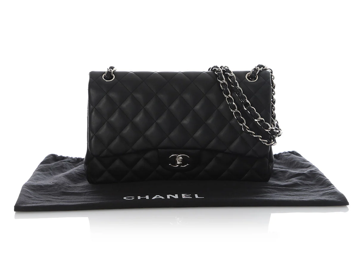 Chanel Jumbo Black Quilted Lambskin Classic Double Flap - Image 2