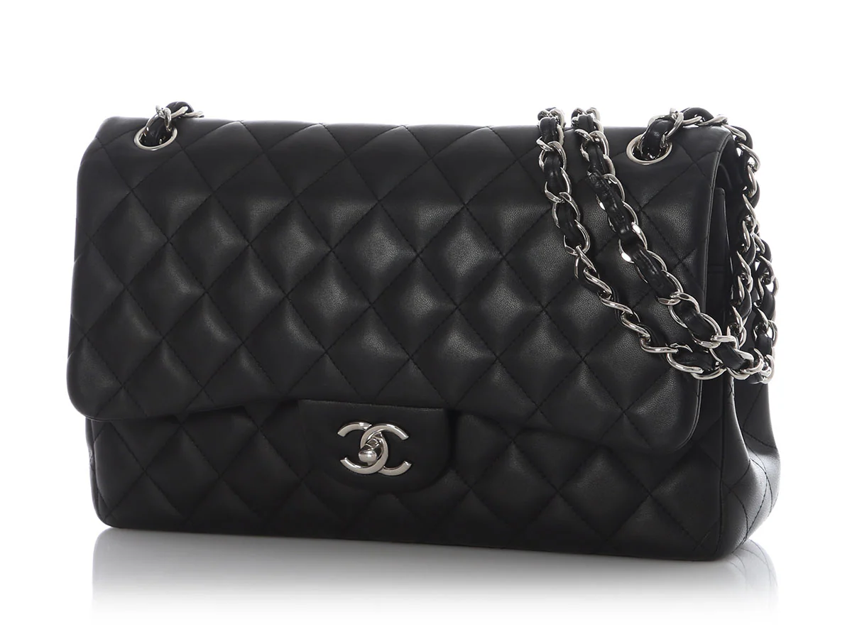 Chanel Jumbo Black Quilted Lambskin Classic Double Flap - Image 3